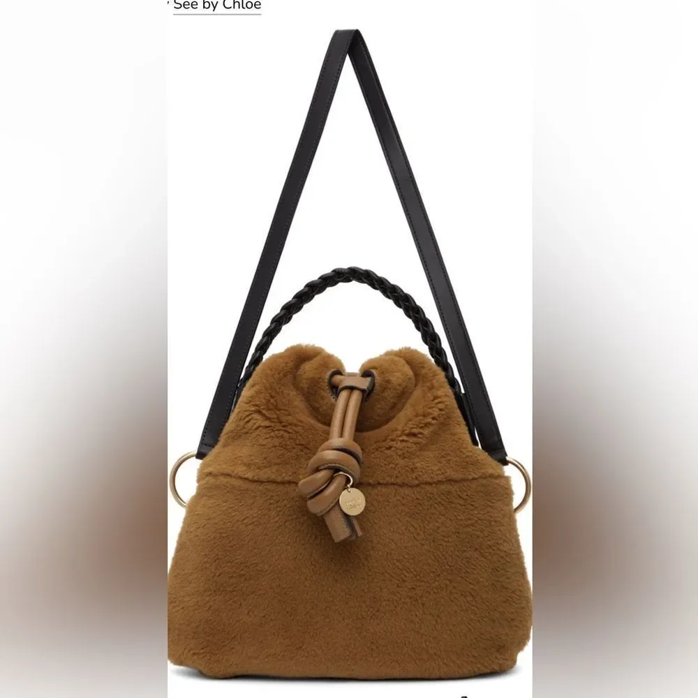 See By Chloe Brown Leather and Shearling handbag with Gold Detail